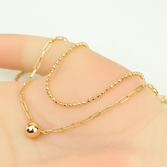 Layered Rose Gold Necklace with Ball Charm, XPNL0350 - Picture 3 of 13